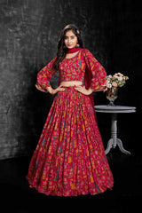 Red Printed And Sequin Work Lehenga Choli For Girls