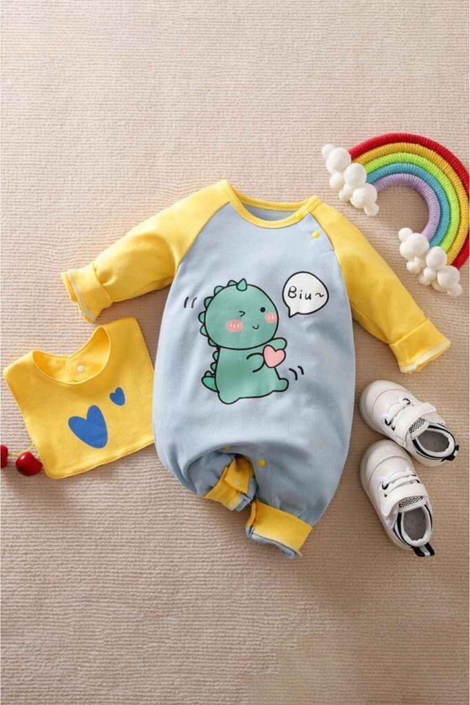 Yellow And Blue Rompers With Full Sleeves – Lagorii Kids