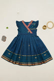 Bottle Green Traditional Dress with Zari Border For Girls