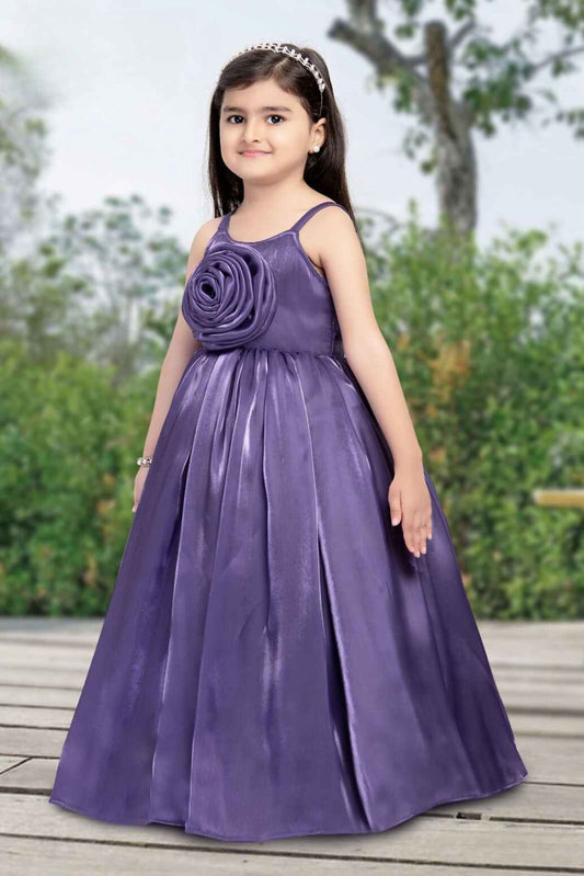 Elegant Purple Gown With Floral Embellishments For Girls