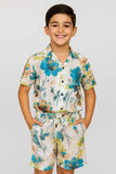 Multicolor Tropical Floral  Printed Co-Ord Set For Boys