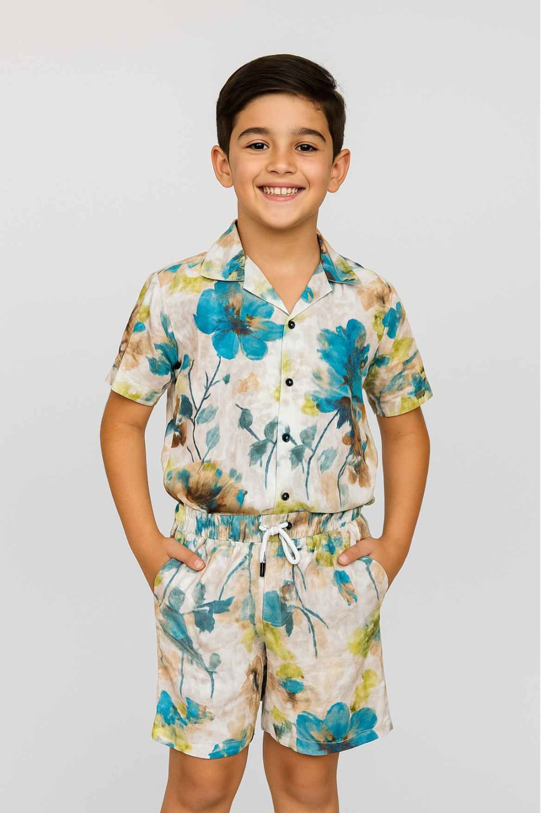 Multicolor Tropical Floral  Printed Co-Ord Set For Boys