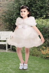White Net Frock With Ruffled Sleeves For Girls