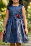 Navy Blue Floral Embellished Frock For Girls
