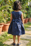 Navy Blue Floral Embellished Frock For Girls