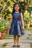 Navy Blue Floral Embellished Frock For Girls