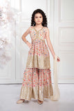 Adorable Cream Aliya Cut Sharara Set for Girls. - Lagorii Kids