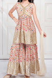 Adorable Cream Aliya Cut Sharara Set for Girls. - Lagorii Kids
