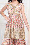 Adorable Cream Aliya Cut Sharara Set for Girls. - Lagorii Kids