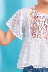 Adorable White Top and Denim Shorts Set for Little Girls - Lagorii Kids