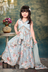 Baby Blue Floral Printed Sharara Suit for Girls - Lagorii Kids