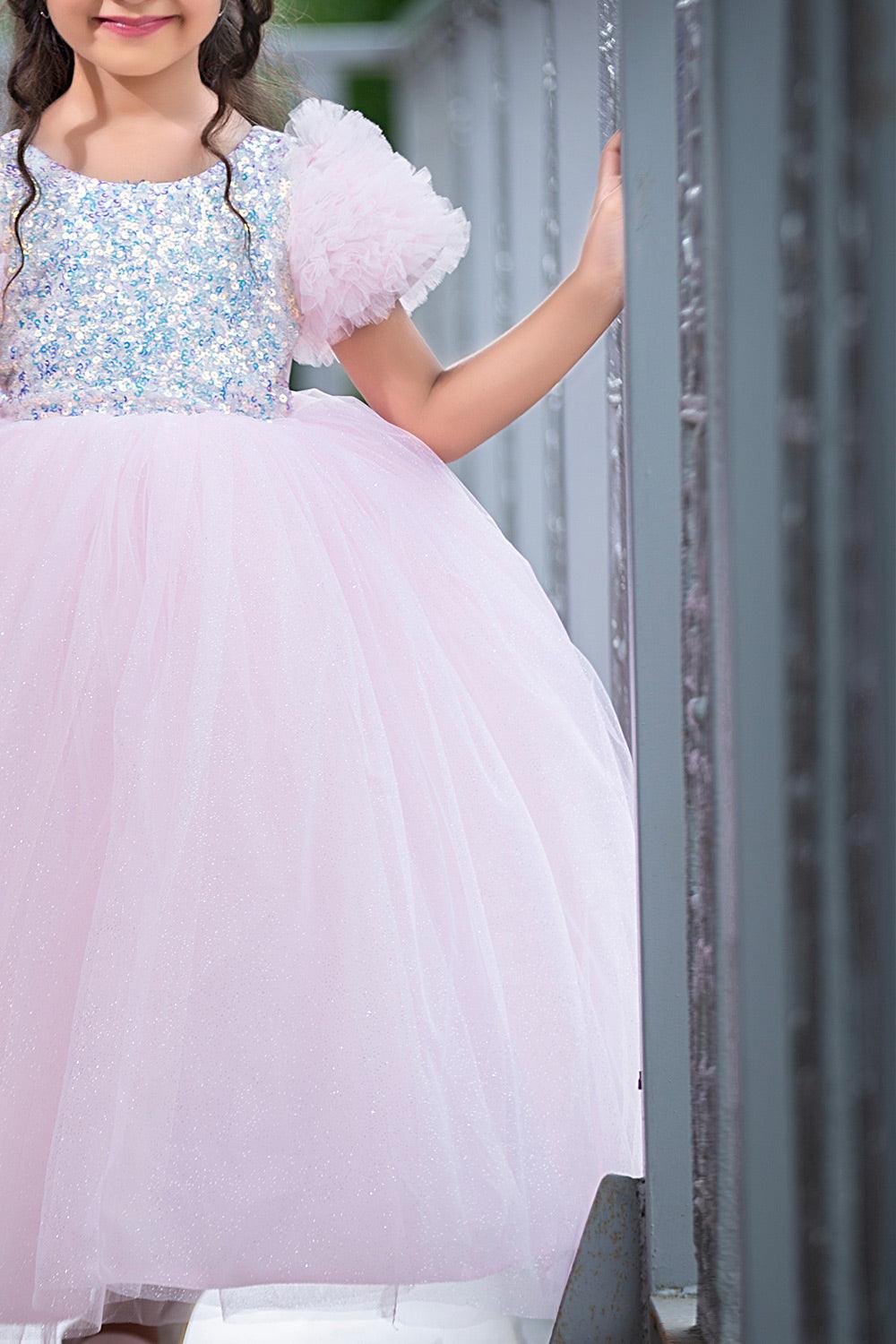 Baby pink sequined ball gown for girls - Lagorii Kids
