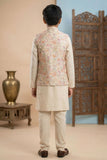Boys Cream Kurta Set with Floral Printed Nehru Jacket