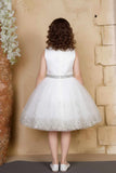 White Sequin Party Wear Frock With Bow For Girls