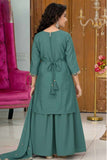Rama Green Embroidered Lehenga Set for Girls
