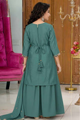 Rama Green Embroidered Lehenga Set for Girls