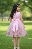 Blush Pink Glitter Party Frock with 3D Floral Bow For Girls