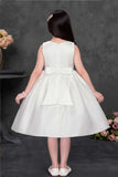 White Sequin Party Wear Frock with Bow Detail For Girls