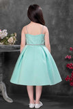 Light Blue Floral Appliqué Party Wear Frock with Pleated Skirt For Girls
