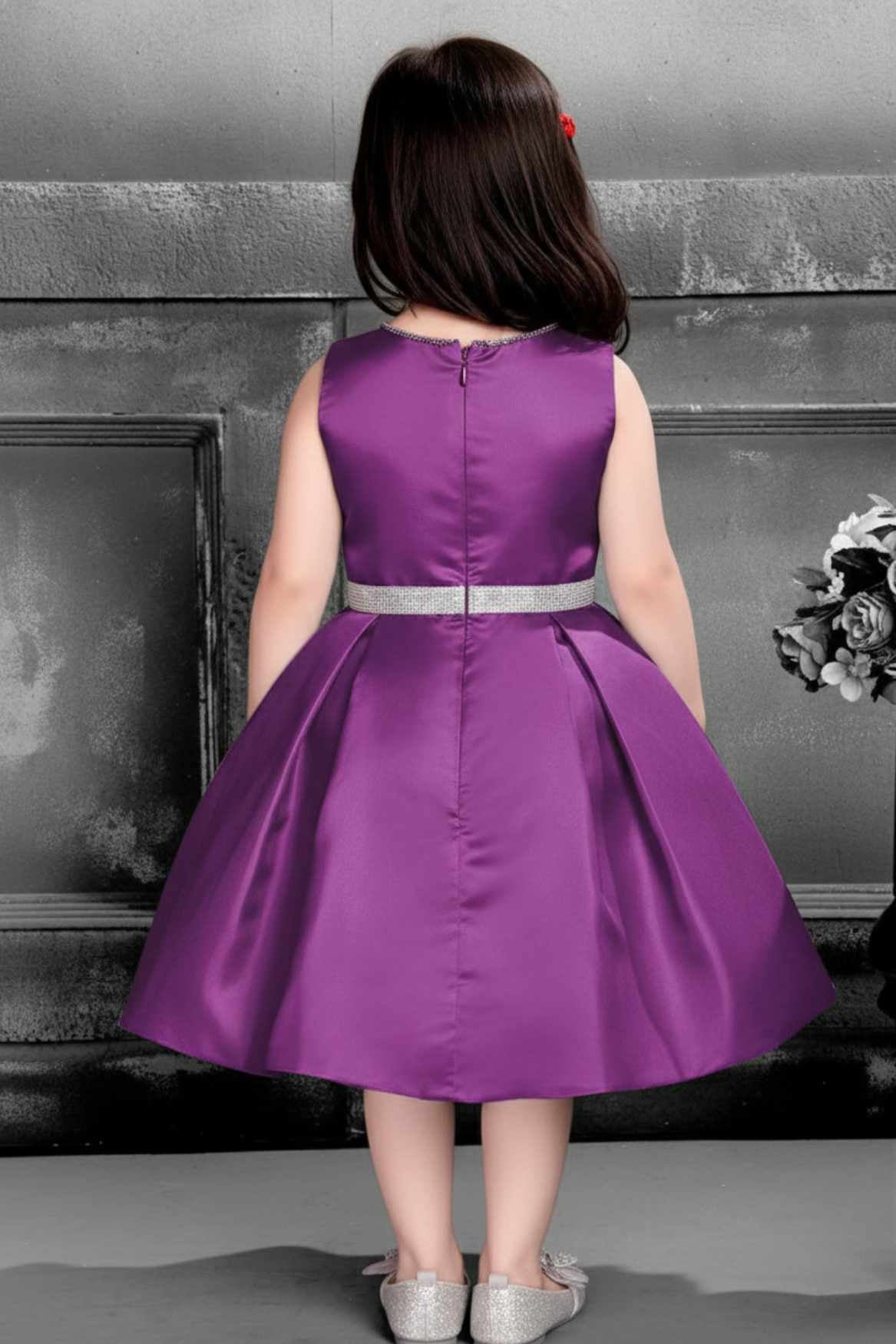 Purple Party Wear Frock with Pleated Skirt For Girls