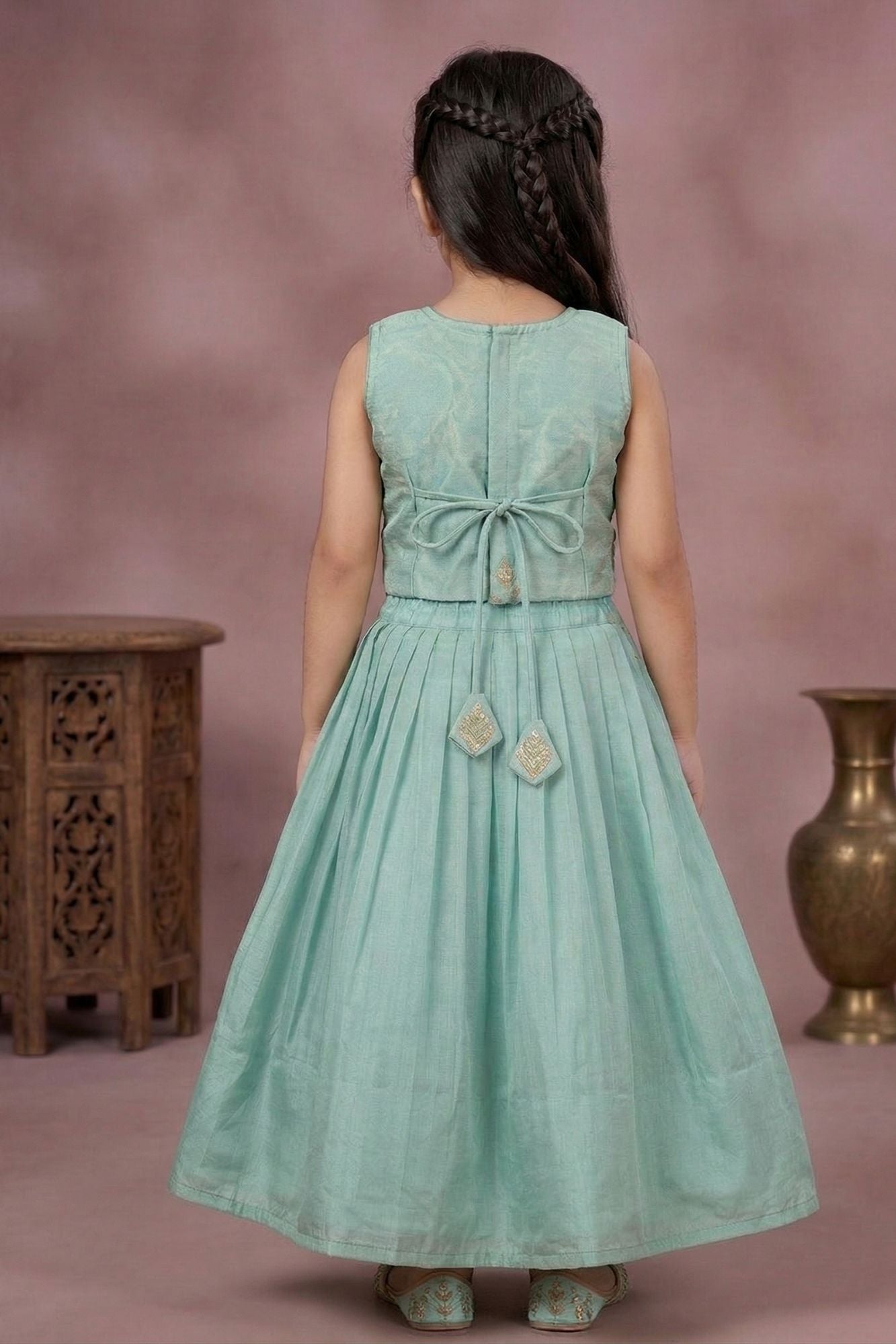Blue Floral Embroidered Lehenga Choli For Girls