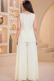White Embroidered Georgette Palazzo Set For Girls