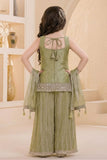Green Designer Embroidered Palazzo Set For Girls