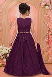 Plum Purple Sequins Bird Embroidered Lehenga Choli Set for Girls