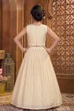 Beige Zari Embroidered Lehenga Choli Set For Girls