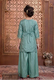 Sea Green Embroidered Palazzo Set with Dupatta For Girls