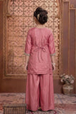 Dusty Rose Embroidered Palazzo Set with Dupatta For Girls