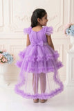 Lavender Layered Ruffle High-Low Party Wear Frock For Girls