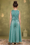 Aqua Blue Organza Palazzo Set with Bead & Sequins Work Top For Girls