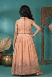 Girls Peach Embroidered Lehenga Choli Set