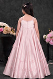Blush Pink Party Wear Gown With Sequin Bow And Butterfly Applique For Girls