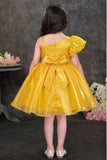 Yellow Party Wear Frock With Sequin Bodice And Statement Ruffle Detail For Girls