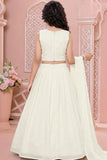 Cream Floral Embroidered Lehenga Choli And Dupatta For Girls