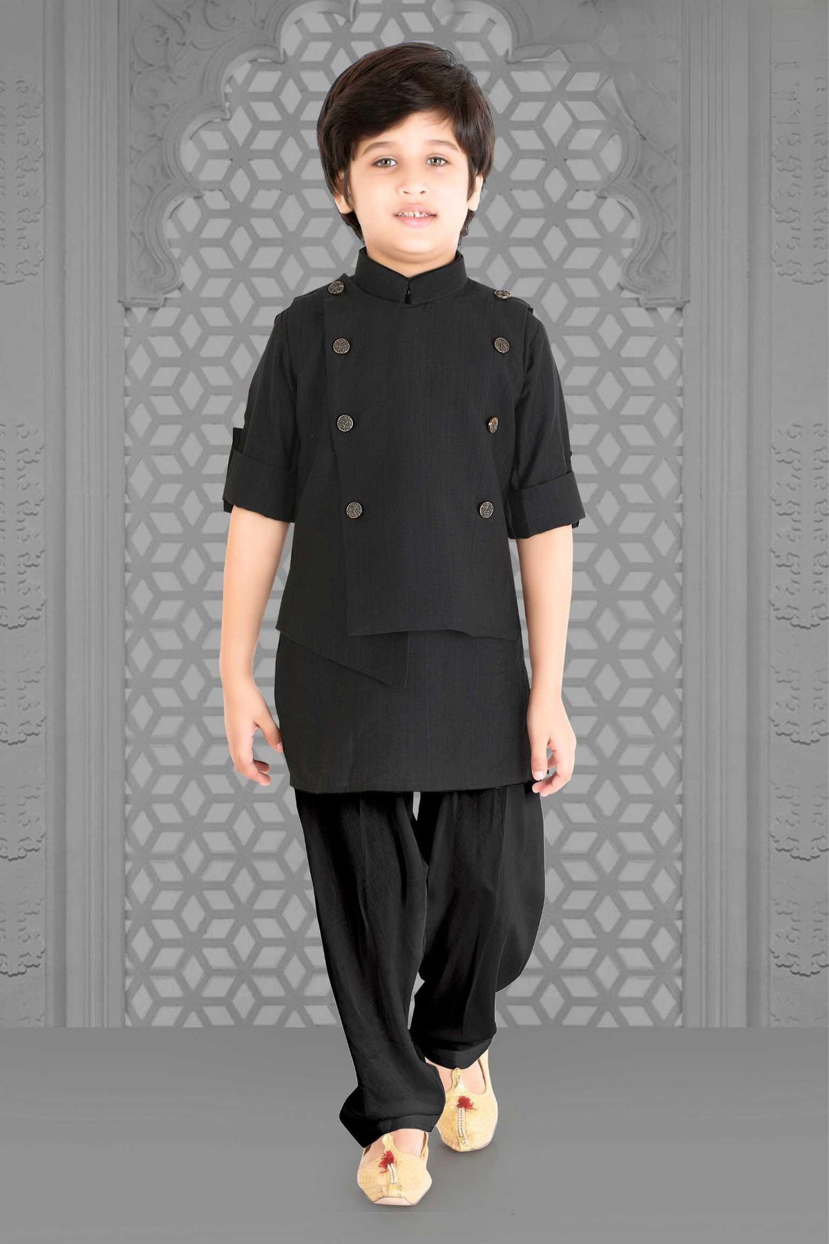 Black Pathani Stylish Kurta jacket Set For Boys - Lagorii Kids