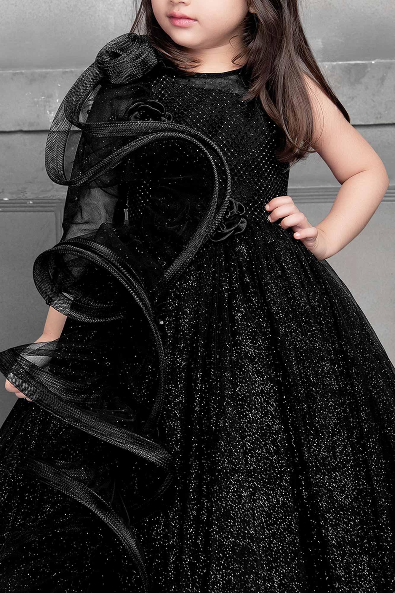 Girls New Black Color Net Fabric Gown Dress With Sequence Work For  Occasional /Party-Wear