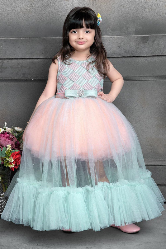 Blue and Pink frock with full length net. - Lagorii Kids