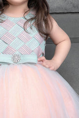 Blue and Pink frock with full length net. - Lagorii Kids