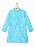 Blue Bundi Printed Kurta Set With White Pants for Boys - Lagorii Kids