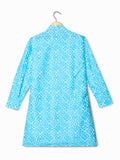 Blue Bundi Printed Kurta Set With White Pants for Boys - Lagorii Kids