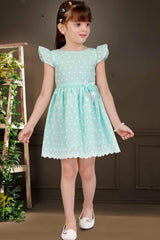 Blue Casual Frock With White Thread Embroidery For Girls - Lagorii Kids