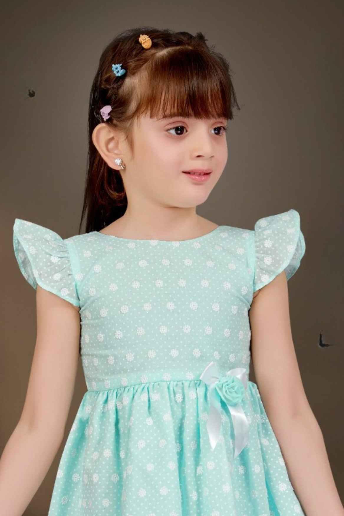 Blue Casual Frock With White Thread Embroidery For Girls - Lagorii Kids