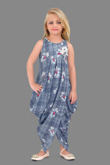 Blue Dhoti Style Dress with Floral Prints - Lagorii Kids