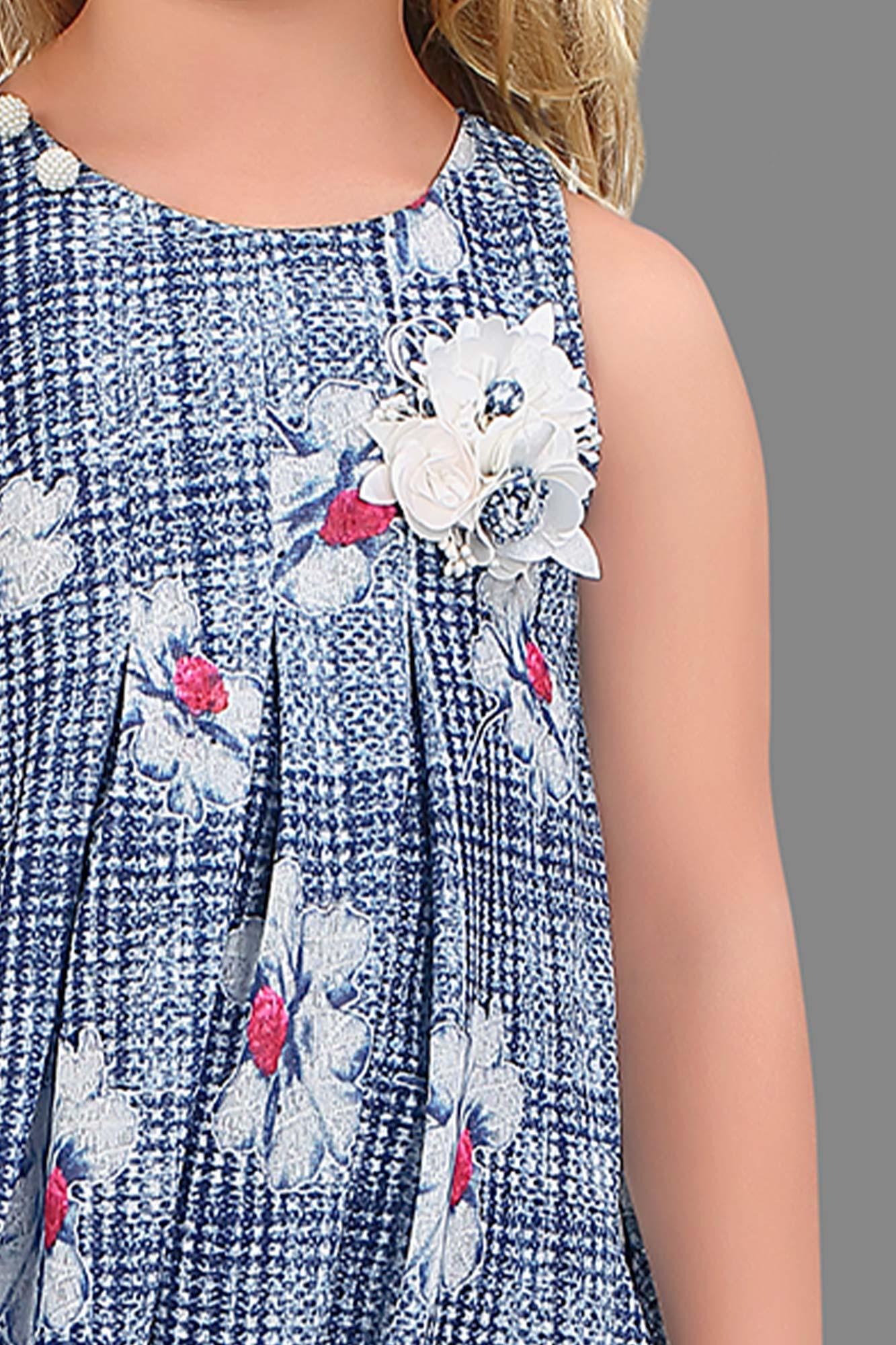 Blue Dhoti Style Dress with Floral Prints - Lagorii Kids