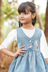 Blue Hello Kitty Dungaree Set With White T-Shirt For Girls - Lagorii Kids