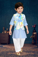 Blue kurta with colourful coat set - Lagorii Kids