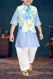 Blue kurta with colourful coat set - Lagorii Kids